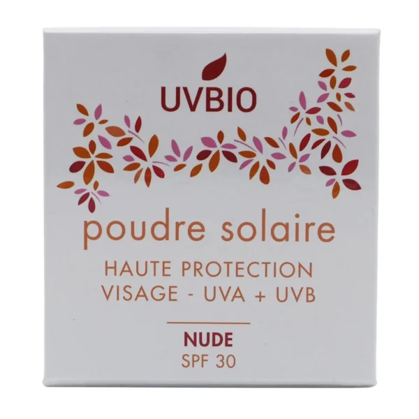 Geniet van een natuurlijke zonbescherming met UVBIO Sun Powder (Nude) SPF 30 Bio: een biologische, vegan poeder voor een gezonde gloed.