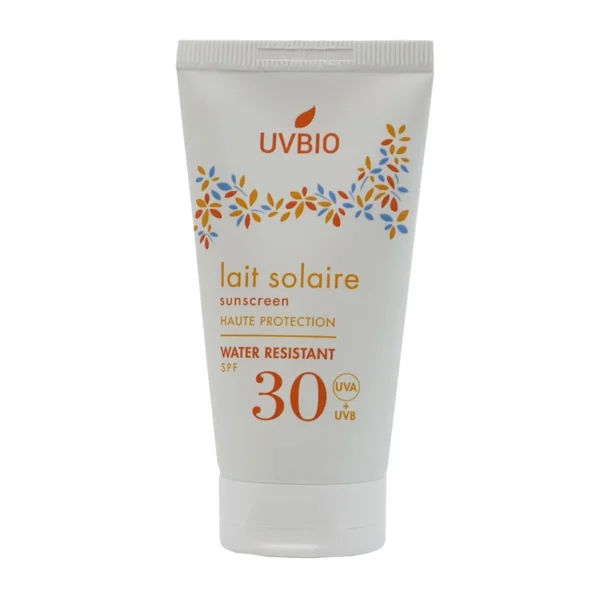 Bescherm je huid met UVBIO Sunscreen SPF 30 Bio (water resistant): waterbestendige en vegan zonbescherming met SPF 30.